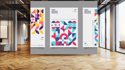 Placard templates set with Geometric shapes, Retro geometric style flat and line design elements. Retro, bauhaus art for covers, banners, flyers and posters. Eps 10 vector illustrations Wall mural