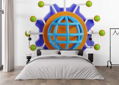 world globe network and web symbol user interface 3d icon. 3D Globe hyperlink icon. Internet Network 3d icon Wall mural