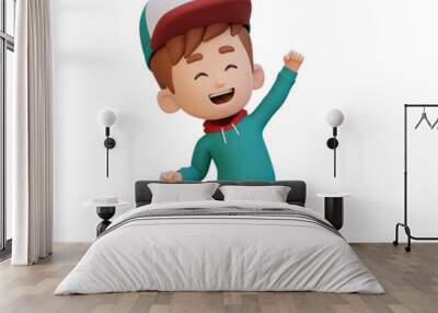 3D cute boy in happy pose Wall mural