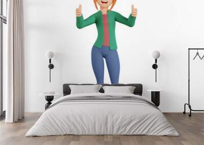 3d render female character give two thumbs up pose Wall mural