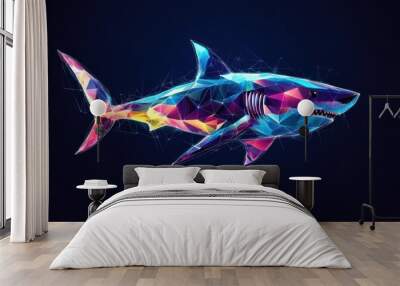 A Geometrically Rendered Shark with a Vibrant Color Palette Wall mural