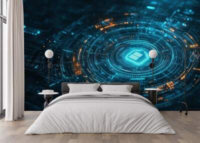 Digital Document Icon Glowing Inside a Tech Interface Wall mural