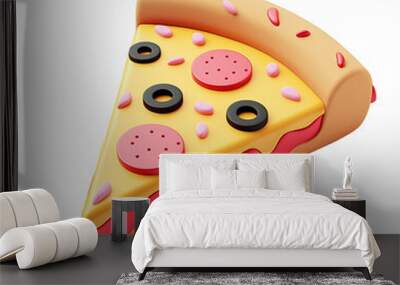 Transparent Background 3D Render Pizza Slice Wall mural