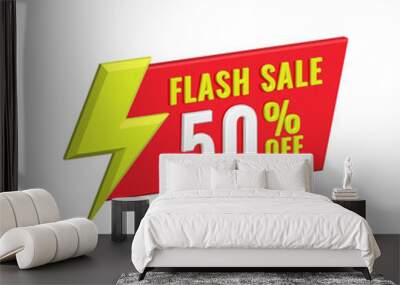 Flash sale 50 percent tag banner 3d sign red and yellow color Wall mural