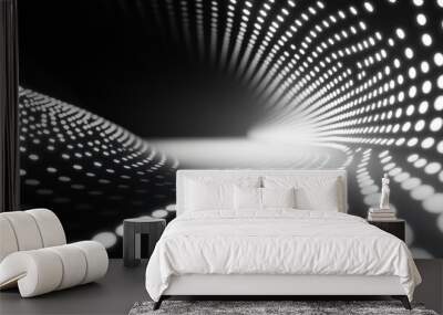 Abstract black and white digital tunnel of glowing dots. Wall mural