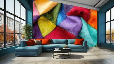 Close-up of colorful fabric with geometric pattern. Wall mural