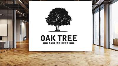 oak tree Illustration silhouette abstract big  with her roots logo design Wall mural