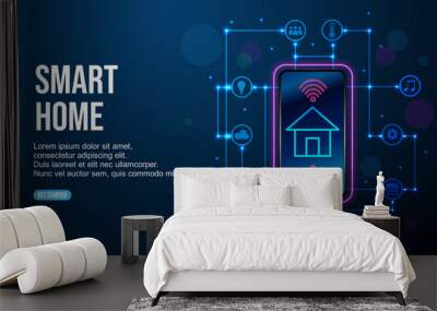 Development smart home and IOT system. Setup and configuration work scenarios internet of things in domestic house. devices controlled smartphone in network. Wall mural