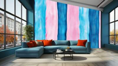 Colorful watercolor striped background in shades of blue and pink. Wall mural