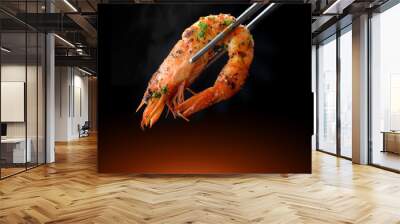 Grill Shrimp BBQ in chopstick. Wall mural