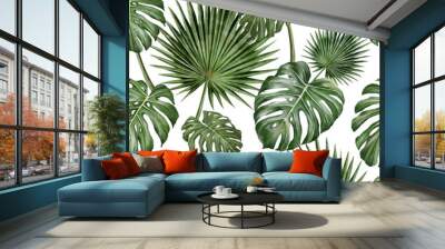 Seamless pattern Hand drawn  tropical  leaves art. Wall mural