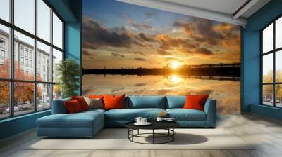 silhouette bridge and wide landscape Wall mural