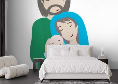 Holy Family Vector Illustration - Joseph holding Mary carrying baby Jesus  Wall mural