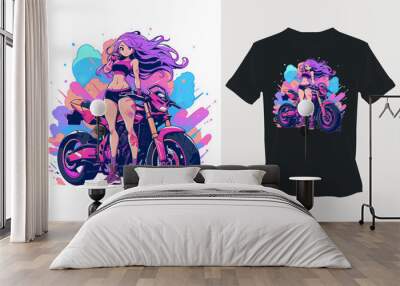 Anime Girl Rider T-Shirt Design Wall mural