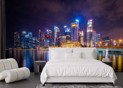 Cityscape night light view of Singapore 9 Wall mural