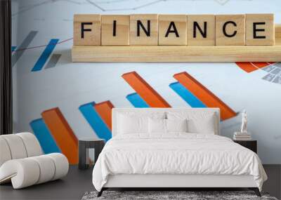 Word spell Financial over graph and chart report 2 Wall mural