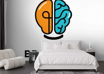 Creative idea flat line icon. Brain in lightbulb vector illustration. Thin sign of innovation, solution, education logo.
 Wall mural