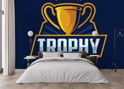 Trophy Mascot Logo Design Vector Template. Trophy Badge illustration for Sport Team. Wall mural