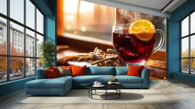 A mulled wine with orange near the window Wall mural