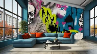 Bright graffiti seamless pattern with grunge effect Wall mural