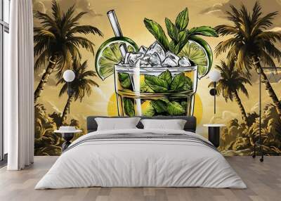 Mojito cocktail illustration Wall mural