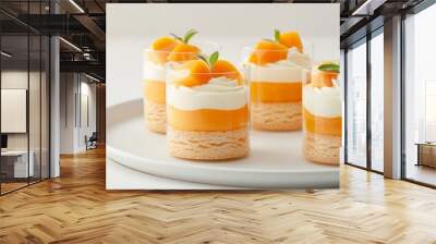 Elegant Mango Panna Cotta in Glass Cups on White Plate Wall mural