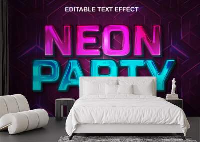 Neon party editable text effect template, 3d bold neon glossy futuristic style typography, premium vector Wall mural