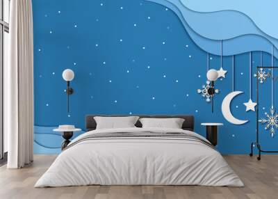 Winter background in paper cut out style. Merry Christmas and Happy New Year vector illustration. Wall mural