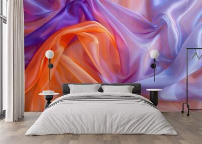 Abstract blue, orange and purple fabric background showing silk texture Wall mural