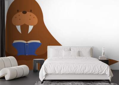 Cartoon walrus holding an open book, enjoying a good story Wall mural