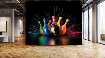 Colorful bowling pocket pins. Generate Ai Wall mural