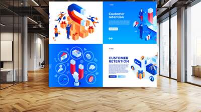 Customer retention banner set. Isometric set of customer retention vector banner for web design Wall mural