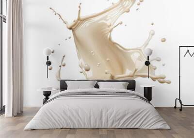 Delicious creamy milk splashing upwards on white background Wall mural