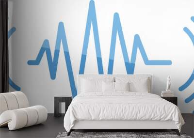 Digital illustration of a blue audio sound wave symbol on a clean white background Wall mural