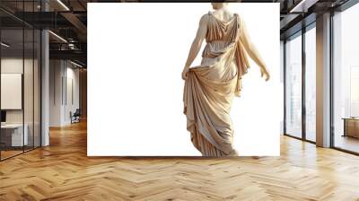 Elegant classical style marble statue of a woman walking away from the camera holding her dress Wall mural