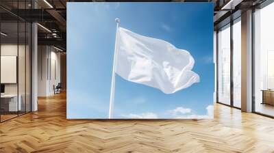 Empty white flag on blue sky wind. Object clear shape promo message. Generate Ai Wall mural