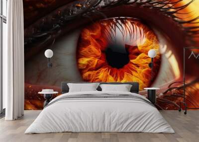 Eye closeup fire. Generate Ai Wall mural