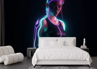 Female neon sport clothes. Generate Ai Wall mural