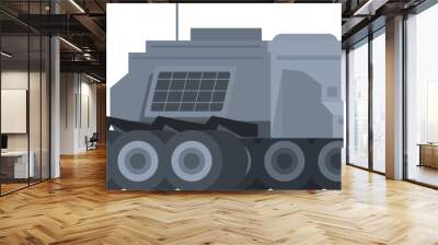 Flat design cartoon military tank illustration icon with vector graphic isolated on white background. Depicting a durable armored vehicle used in warfare. Battle. Combat Wall mural