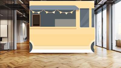 Flat design vector illustration of a classic yellow camper van with window decorations Wall mural