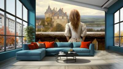 French child girl french castle. Generate Ai Wall mural