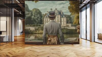 French young man french castle. Generate Ai Wall mural