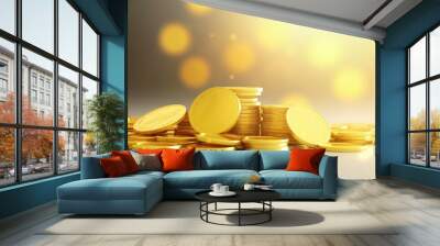 Gold coins shiny. Generate Ai Wall mural