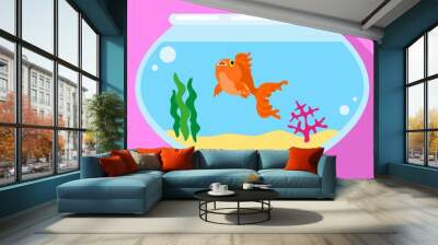 Goldfish in aquarium icon. Flat illustration of goldfish in aquarium vector icon for web design Wall mural