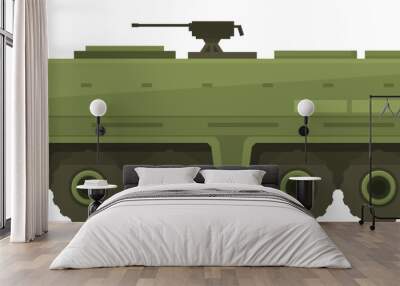 Green armored vehicle with a gun on top used by military forces for transportation and combat Wall mural