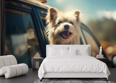 Happy dog travel. Generate Ai Wall mural