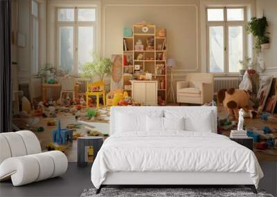 Living room children toys floor. Generate Ai Wall mural