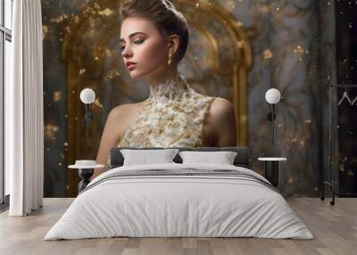 Luxury gold woman look. Generate Ai Wall mural