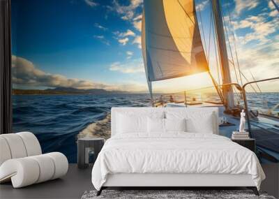 Luxury yacht sailing trip. Generate AI Wall mural