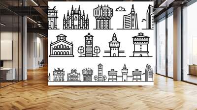 Milan icons set. Outline set of milan vector icons for web design isolated on white background Wall mural